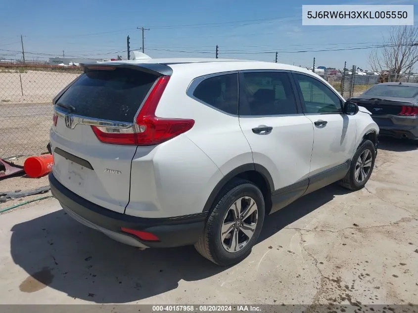 2019 Honda Cr-V Lx VIN: 5J6RW6H3XKL005550 Lot: 40157958