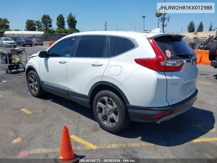 2019 Honda Cr-V Ex-L VIN: JHLRW2H81KX012988 Lot: 40188772