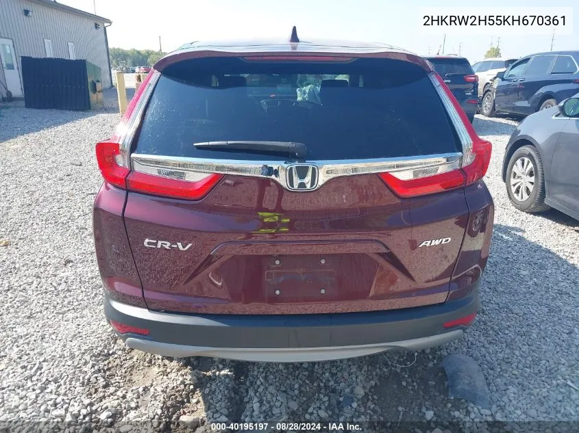 2019 Honda Cr-V Ex VIN: 2HKRW2H55KH670361 Lot: 40195197