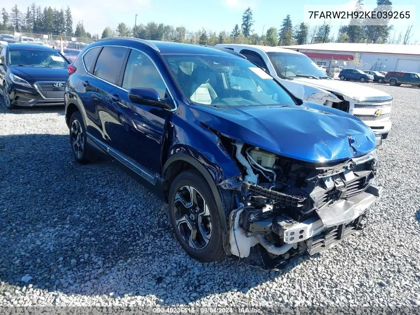 2019 Honda Cr-V Touring VIN: 7FARW2H92KE039265 Lot: 40236515