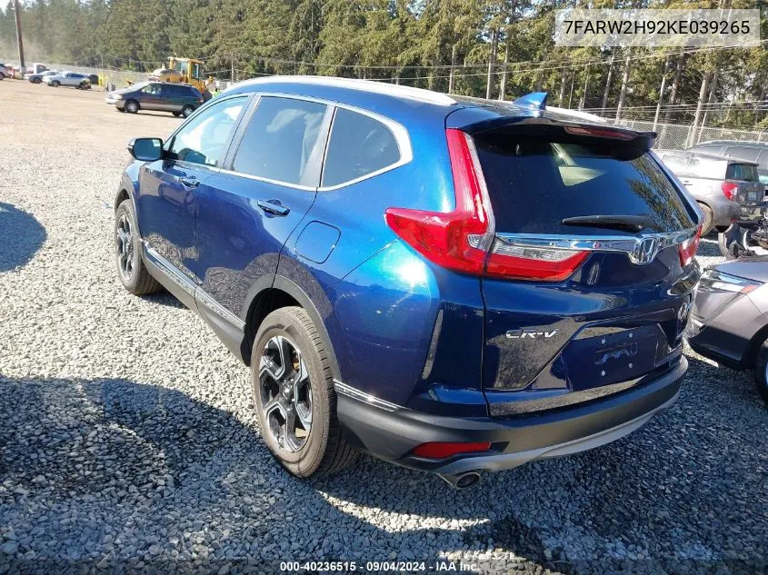 2019 Honda Cr-V Touring VIN: 7FARW2H92KE039265 Lot: 40236515