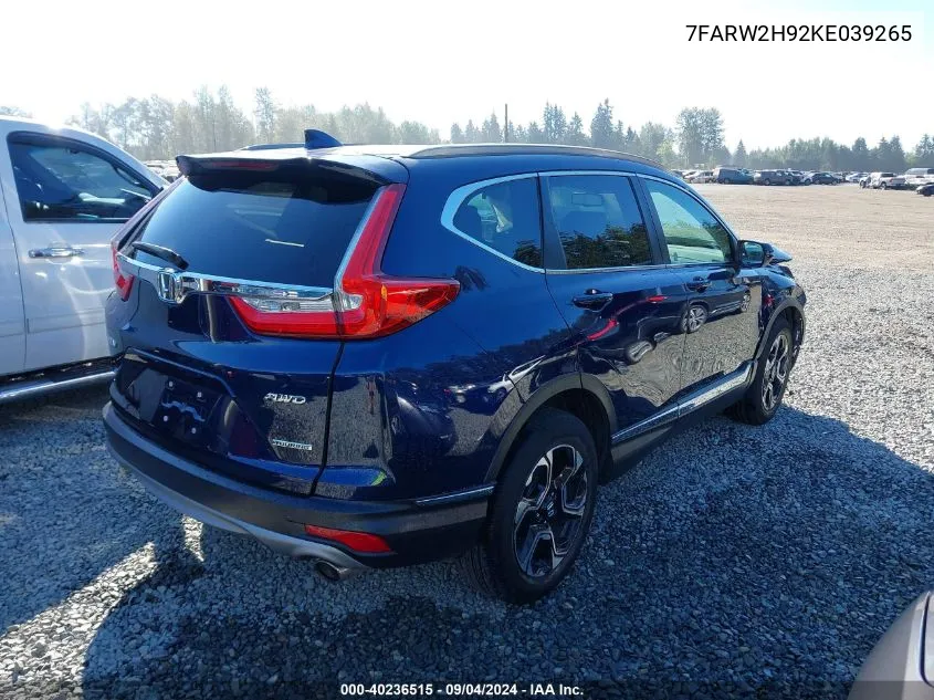 2019 Honda Cr-V Touring VIN: 7FARW2H92KE039265 Lot: 40236515