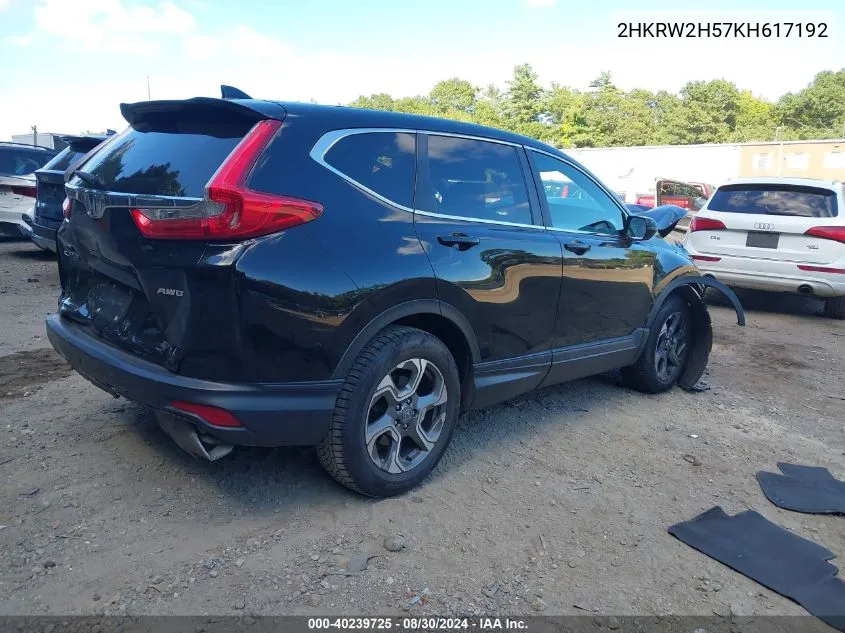 2019 Honda Cr-V Ex VIN: 2HKRW2H57KH617192 Lot: 40239725