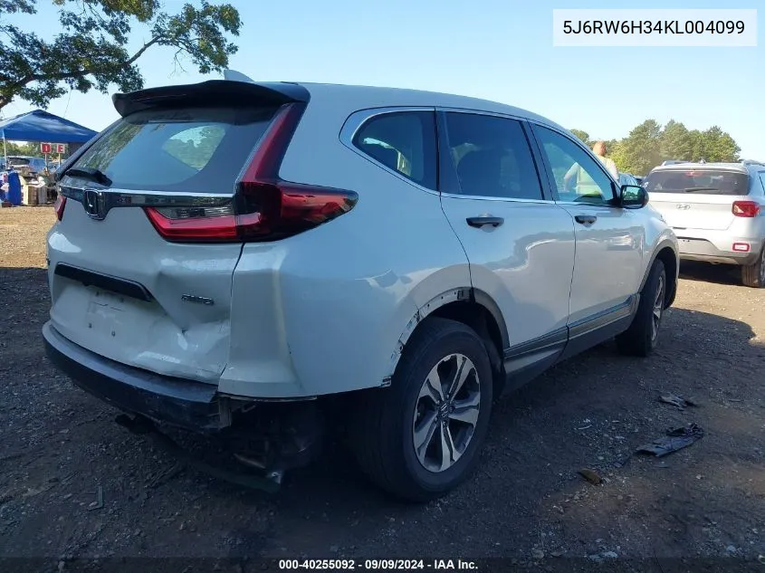 2019 Honda Cr-V Lx VIN: 5J6RW6H34KL004099 Lot: 40255092