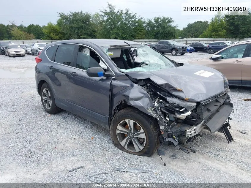 2019 Honda Cr-V Lx VIN: 2HKRW5H33KH409360 Lot: 40256634