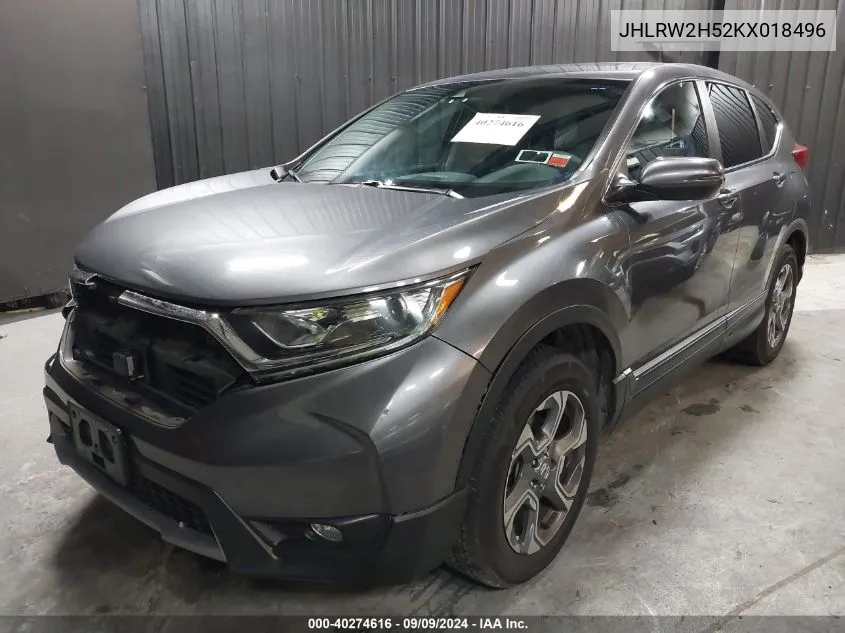 2019 Honda Cr-V Ex VIN: JHLRW2H52KX018496 Lot: 40274616