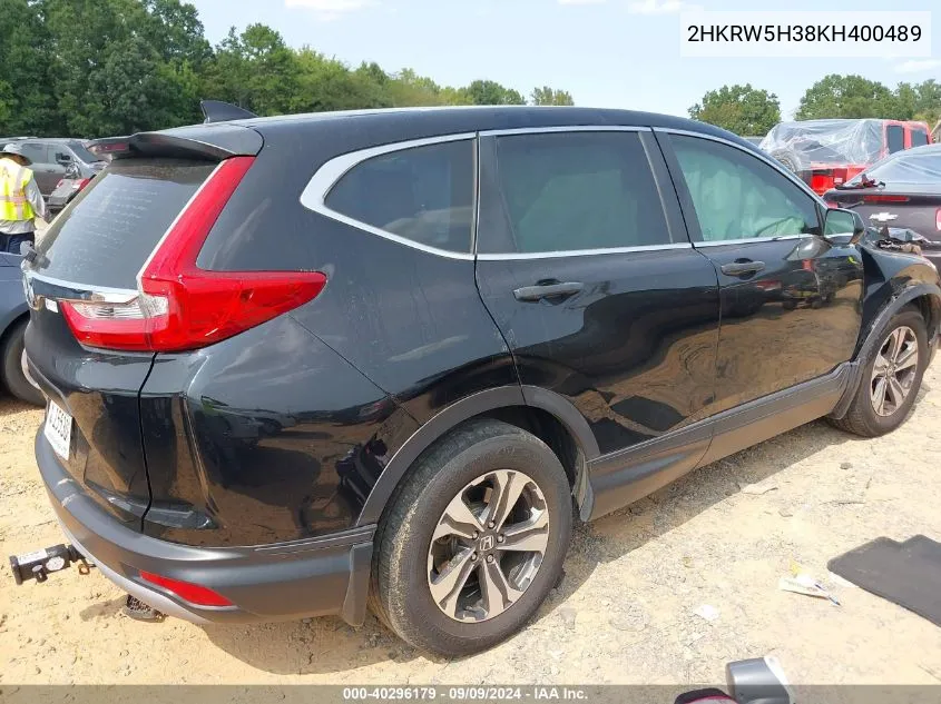 2019 Honda Cr-V Lx VIN: 2HKRW5H38KH400489 Lot: 40296179