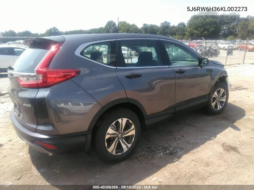 5J6RW6H36KL002273 2019 Honda Cr-V Lx