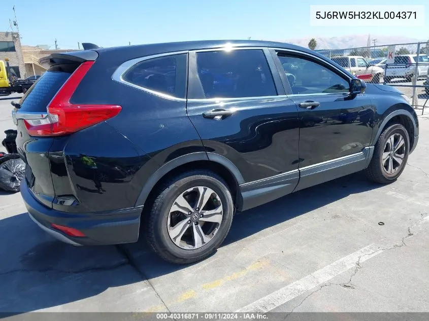 2019 Honda Cr-V Lx VIN: 5J6RW5H32KL004371 Lot: 40316871