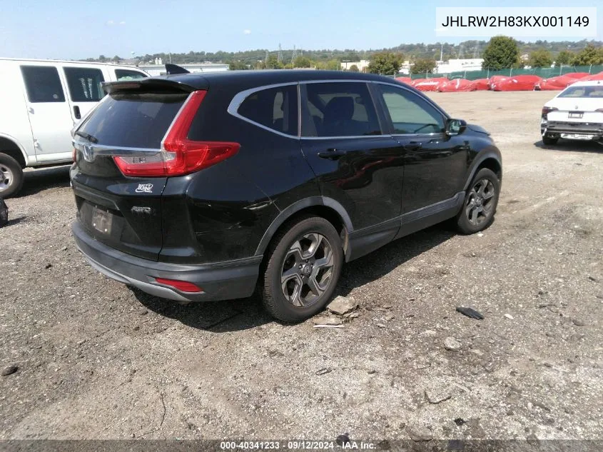 2019 Honda Cr-V Ex-L VIN: JHLRW2H83KX001149 Lot: 40341233