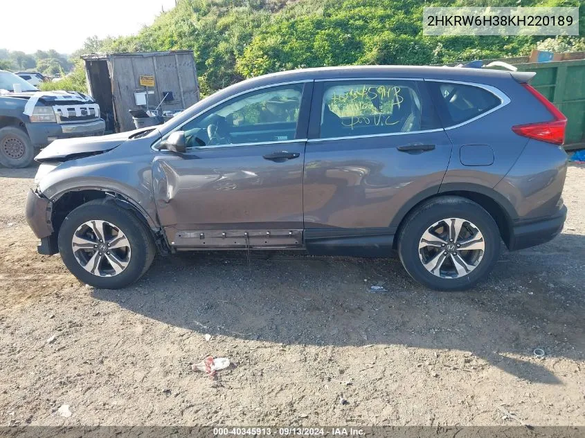 2019 Honda Cr-V Lx VIN: 2HKRW6H38KH220189 Lot: 40345913