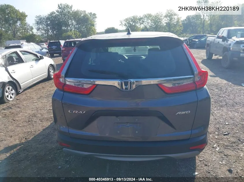 2019 Honda Cr-V Lx VIN: 2HKRW6H38KH220189 Lot: 40345913