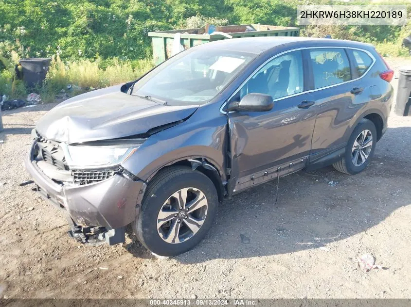 2019 Honda Cr-V Lx VIN: 2HKRW6H38KH220189 Lot: 40345913