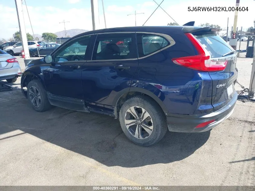 2019 Honda Cr-V Lx VIN: 5J6RW6H32KL004604 Lot: 40360291