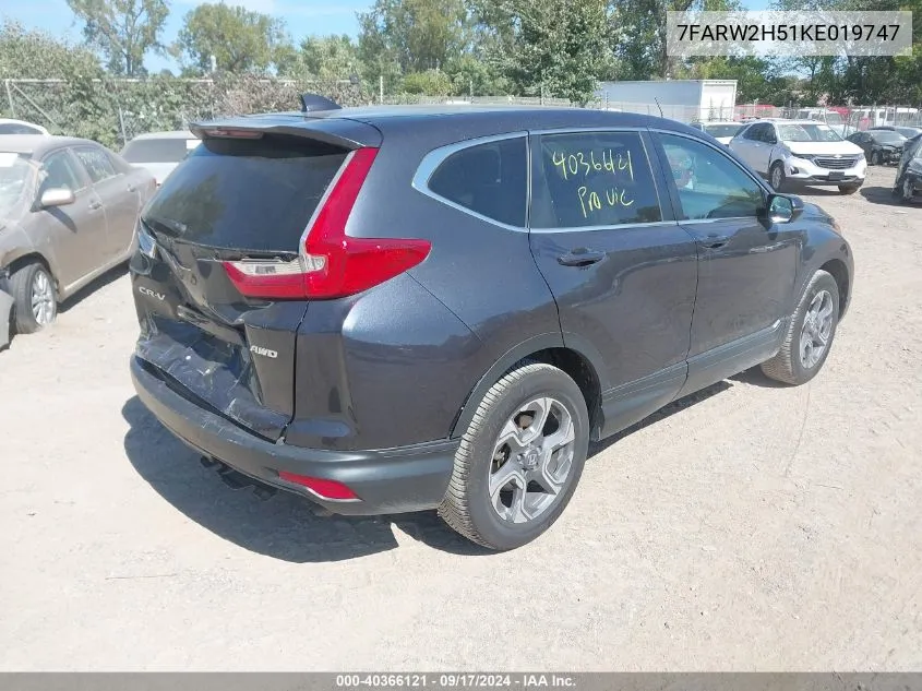 2019 Honda Cr-V Ex VIN: 7FARW2H51KE019747 Lot: 40366121