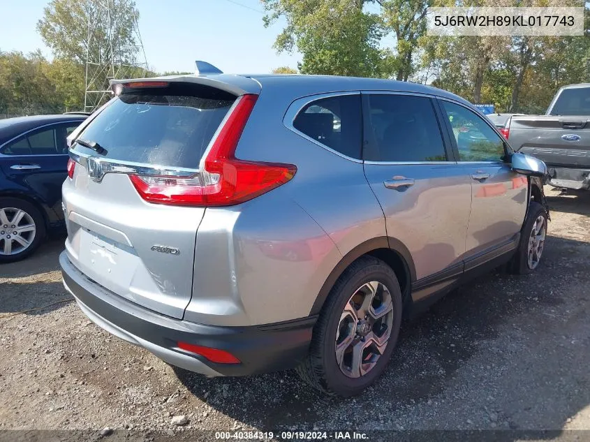 2019 Honda Cr-V Ex-L VIN: 5J6RW2H89KL017743 Lot: 40384319