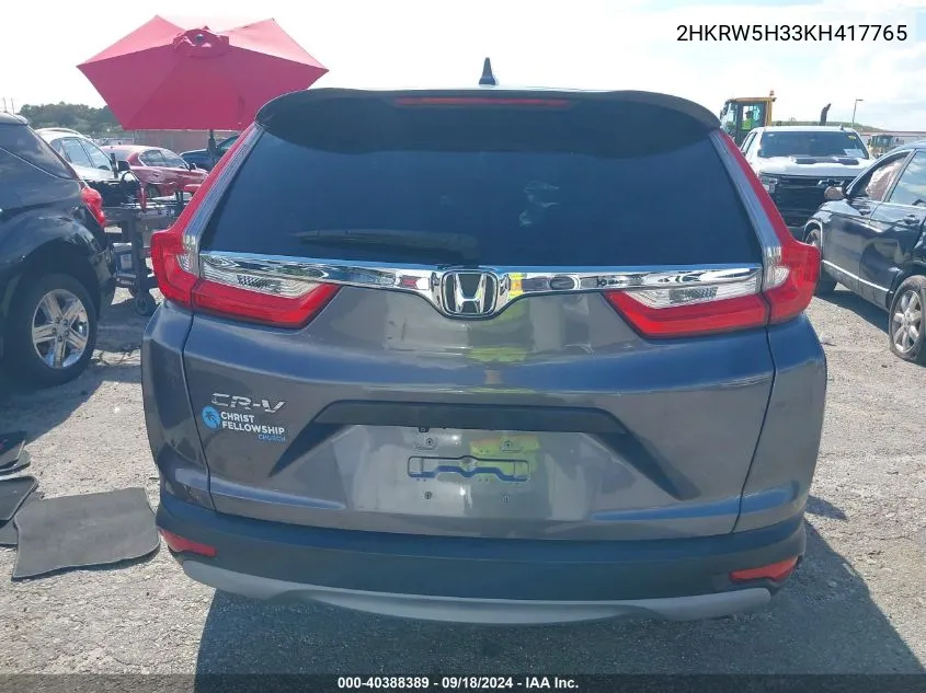 2019 Honda Cr-V Lx VIN: 2HKRW5H33KH417765 Lot: 40388389