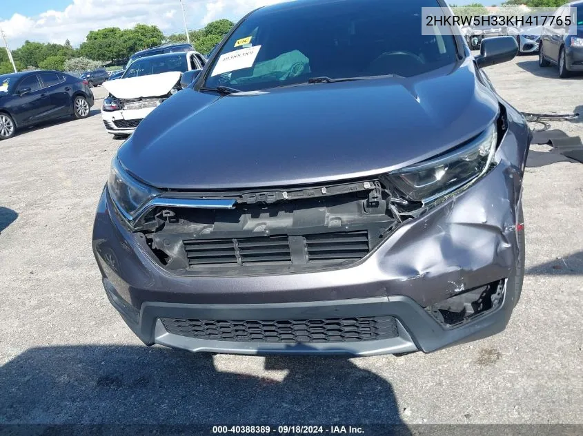 2019 Honda Cr-V Lx VIN: 2HKRW5H33KH417765 Lot: 40388389