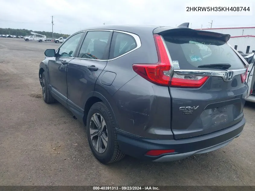 2019 Honda Cr-V Lx VIN: 2HKRW5H35KH408744 Lot: 40391313