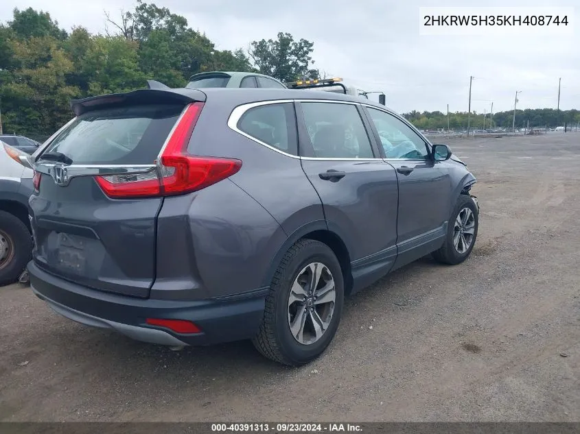 2019 Honda Cr-V Lx VIN: 2HKRW5H35KH408744 Lot: 40391313