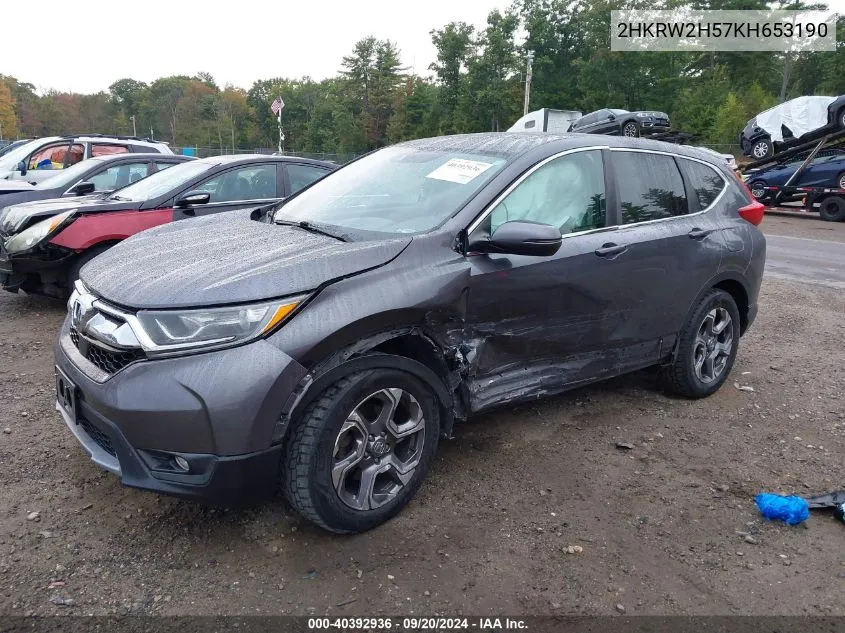 2019 Honda Cr-V Ex VIN: 2HKRW2H57KH653190 Lot: 40392936