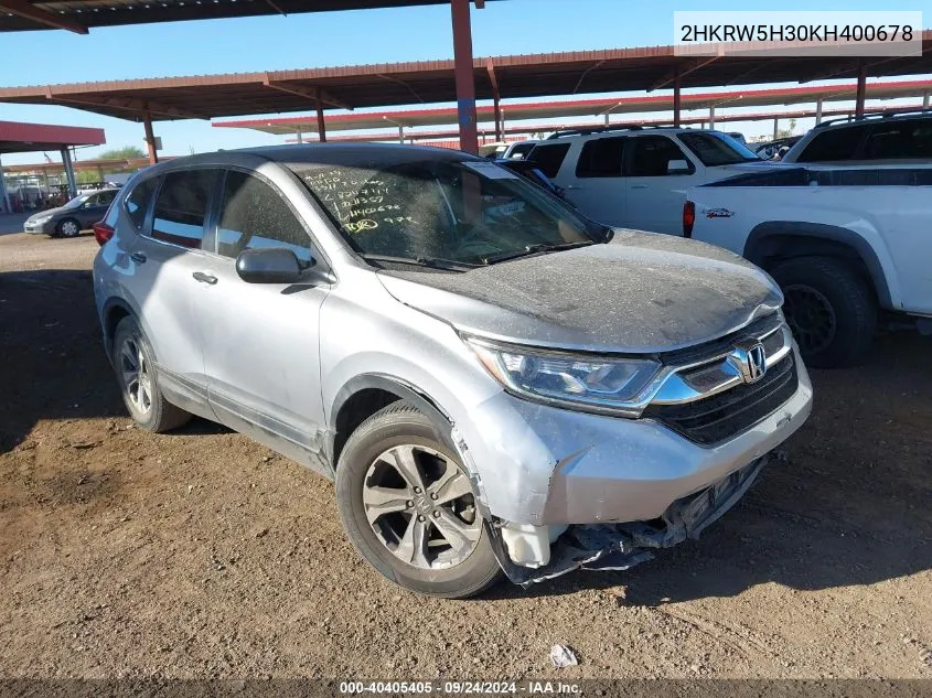 2019 Honda Cr-V Lx VIN: 2HKRW5H30KH400678 Lot: 40405405