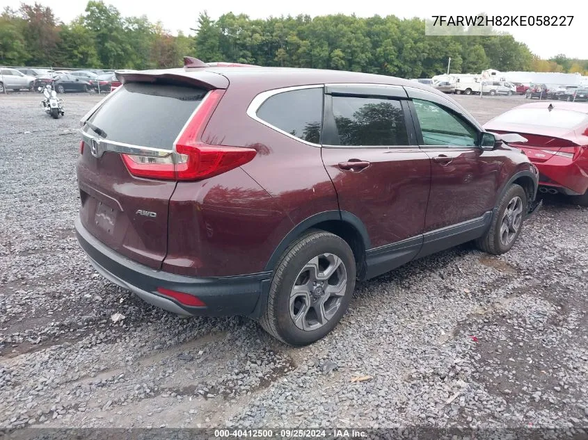 2019 Honda Cr-V Ex-L VIN: 7FARW2H82KE058227 Lot: 40412500