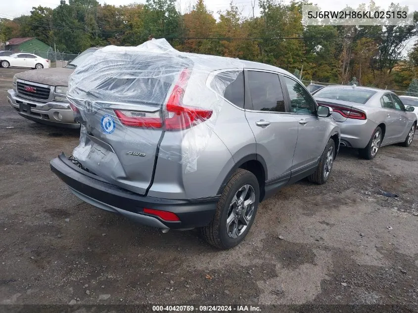 2019 Honda Cr-V Ex-L VIN: 5J6RW2H86KL025153 Lot: 40420759