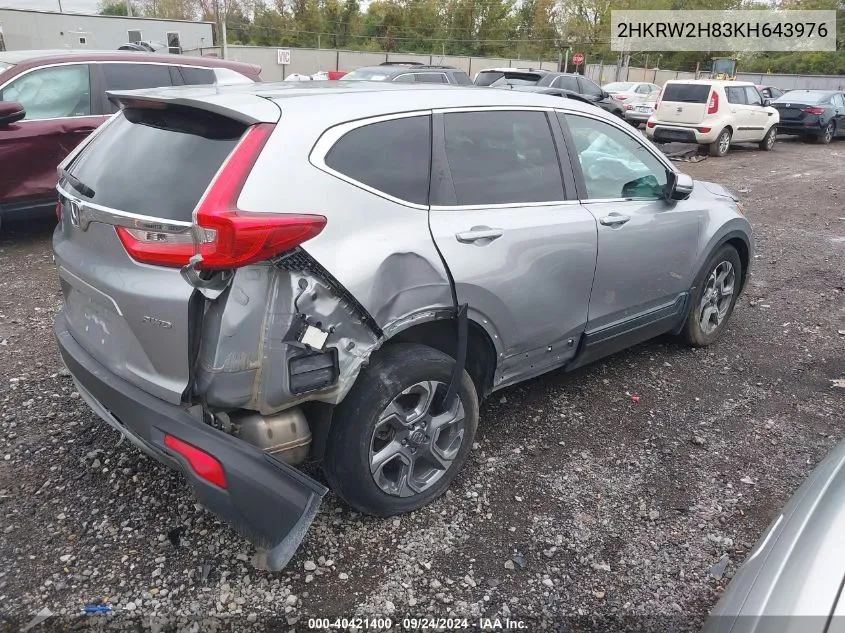 2019 Honda Cr-V Exl VIN: 2HKRW2H83KH643976 Lot: 40421400