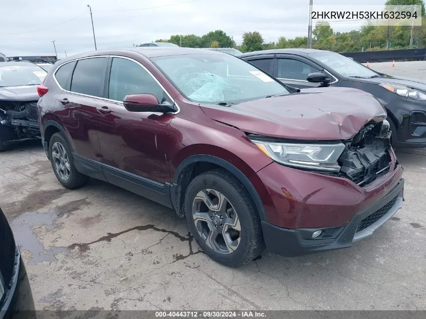 2019 Honda Cr-V Ex VIN: 2HKRW2H53KH632594 Lot: 40443712