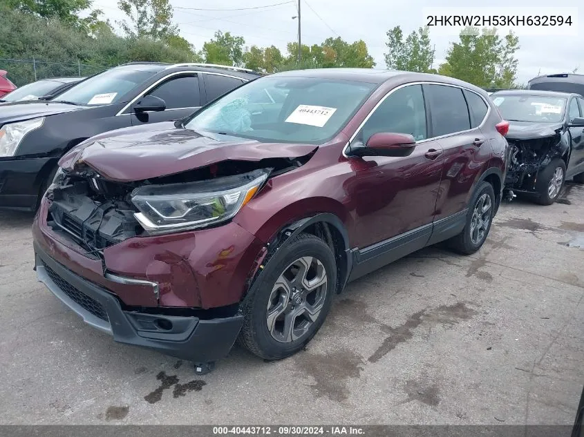 2019 Honda Cr-V Ex VIN: 2HKRW2H53KH632594 Lot: 40443712