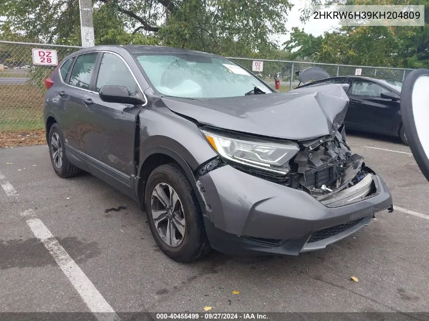 2019 Honda Cr-V Lx VIN: 2HKRW6H39KH204809 Lot: 40455499