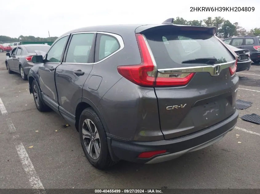 2019 Honda Cr-V Lx VIN: 2HKRW6H39KH204809 Lot: 40455499