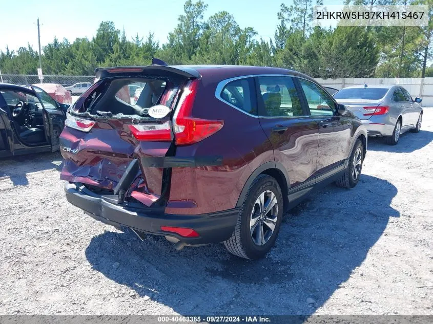 2019 Honda Cr-V Lx VIN: 2HKRW5H37KH415467 Lot: 40463385