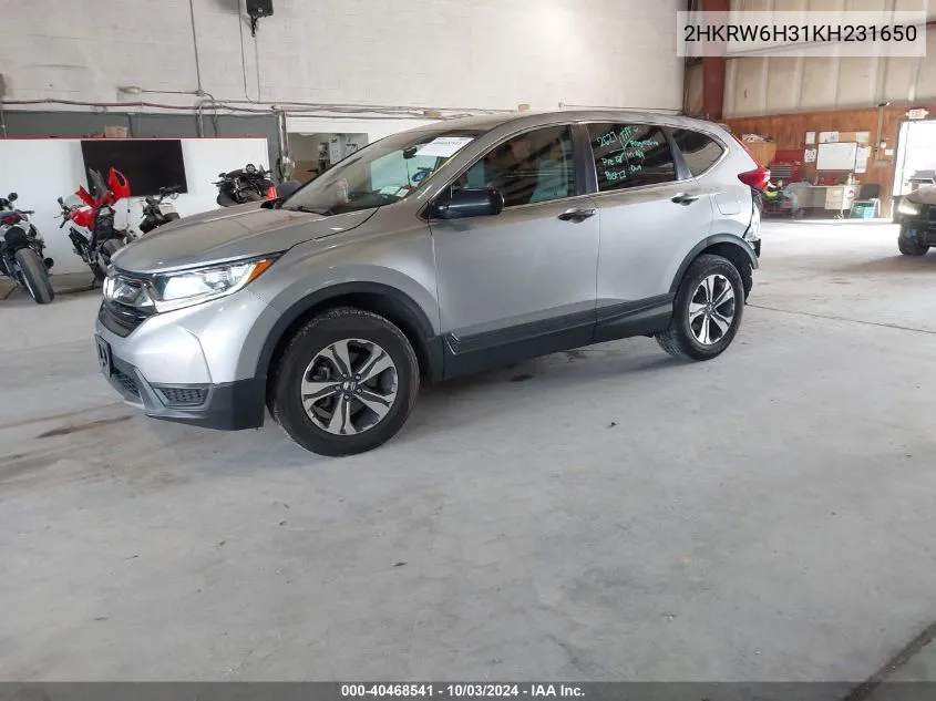 2019 Honda Cr-V Lx VIN: 2HKRW6H31KH231650 Lot: 40468541