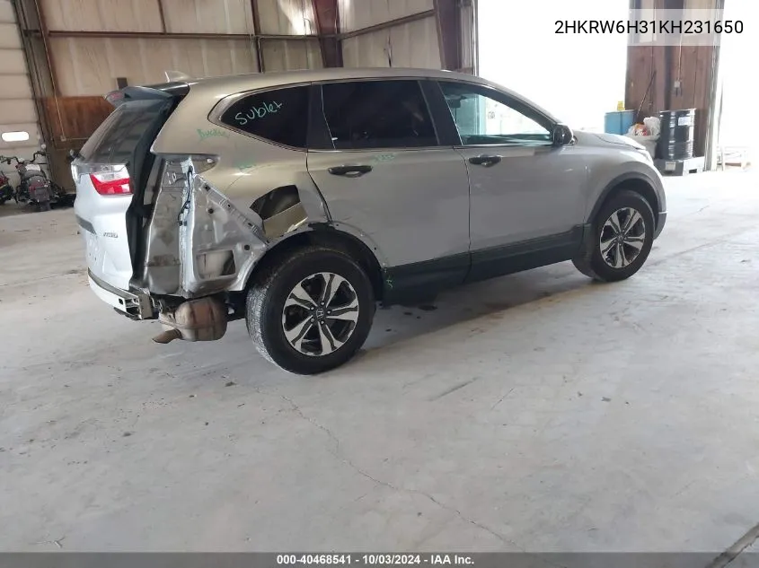 2019 Honda Cr-V Lx VIN: 2HKRW6H31KH231650 Lot: 40468541