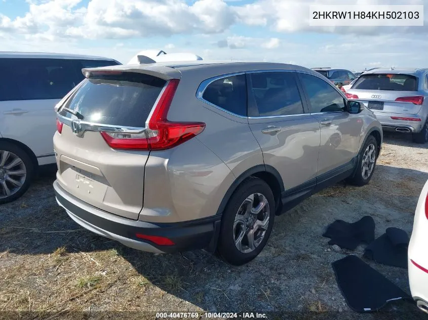 2019 Honda Cr-V Ex-L VIN: 2HKRW1H84KH502103 Lot: 40476769