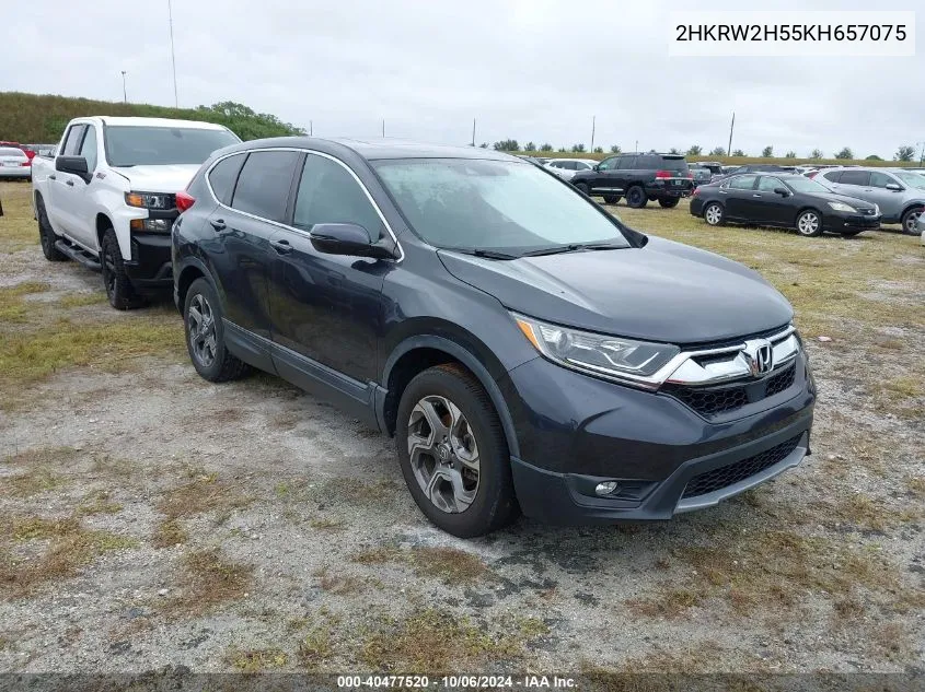 2019 Honda Cr-V Ex VIN: 2HKRW2H55KH657075 Lot: 40477520