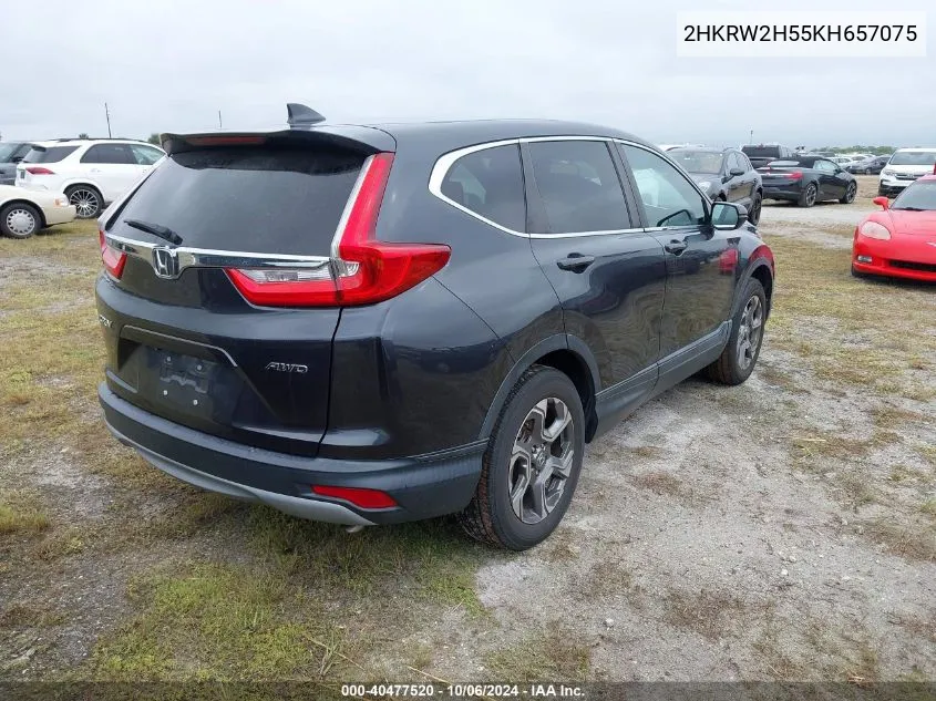 2019 Honda Cr-V Ex VIN: 2HKRW2H55KH657075 Lot: 40477520