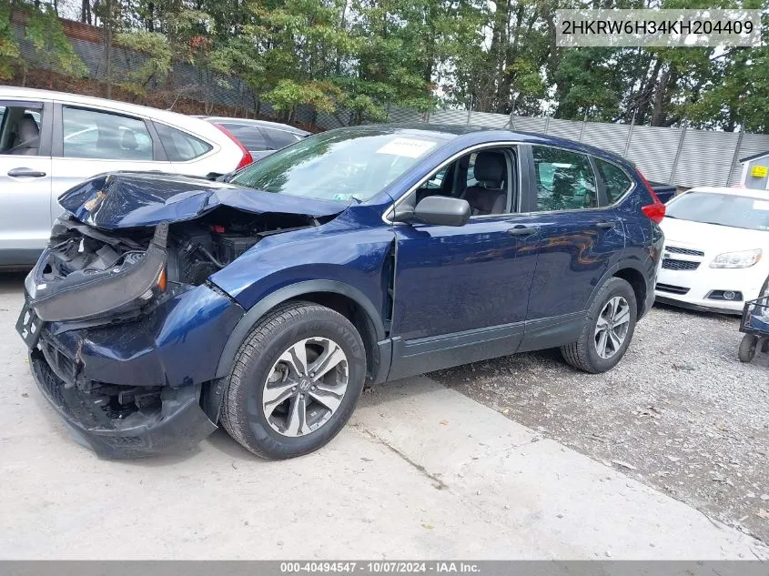 2019 Honda Cr-V Lx VIN: 2HKRW6H34KH204409 Lot: 40494547