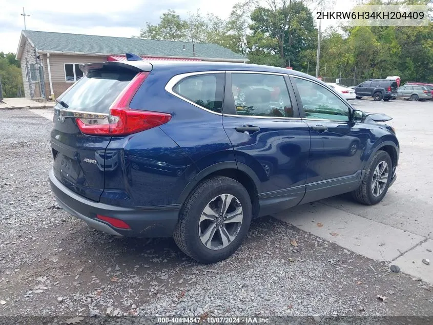 2019 Honda Cr-V Lx VIN: 2HKRW6H34KH204409 Lot: 40494547