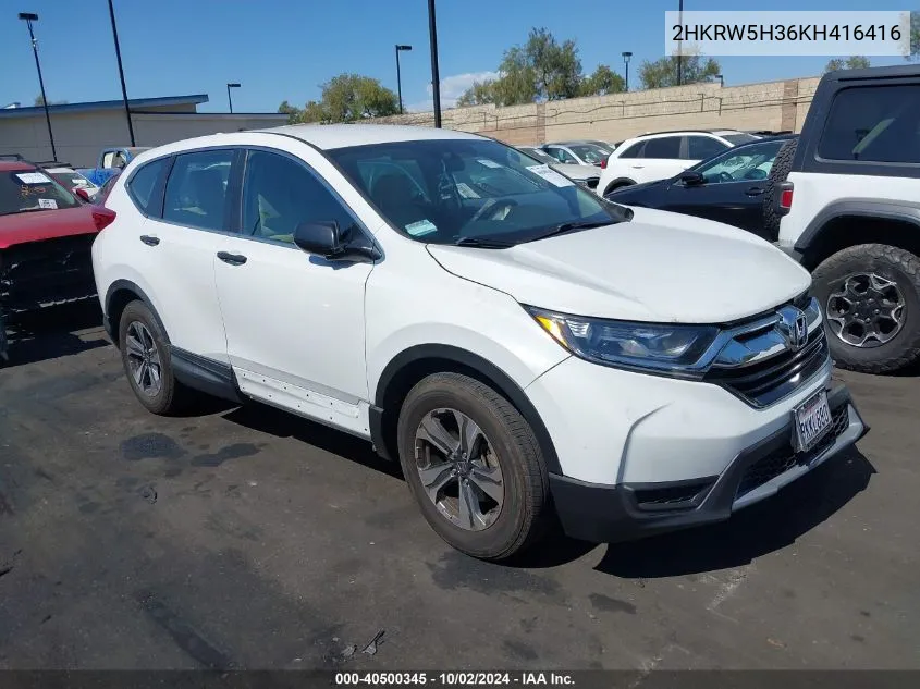 2019 Honda Cr-V Lx VIN: 2HKRW5H36KH416416 Lot: 40500345