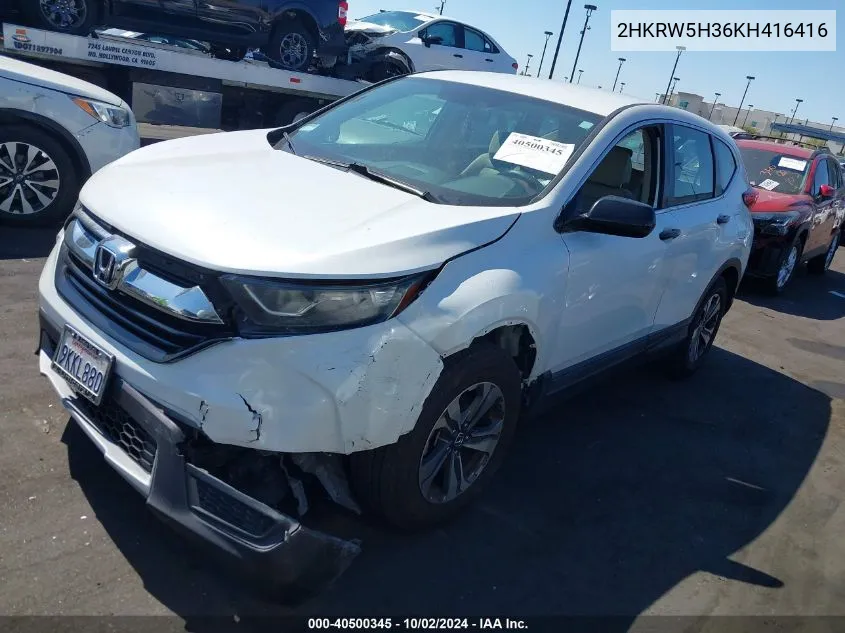 2019 Honda Cr-V Lx VIN: 2HKRW5H36KH416416 Lot: 40500345