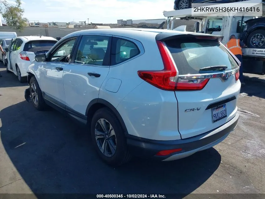 2019 Honda Cr-V Lx VIN: 2HKRW5H36KH416416 Lot: 40500345