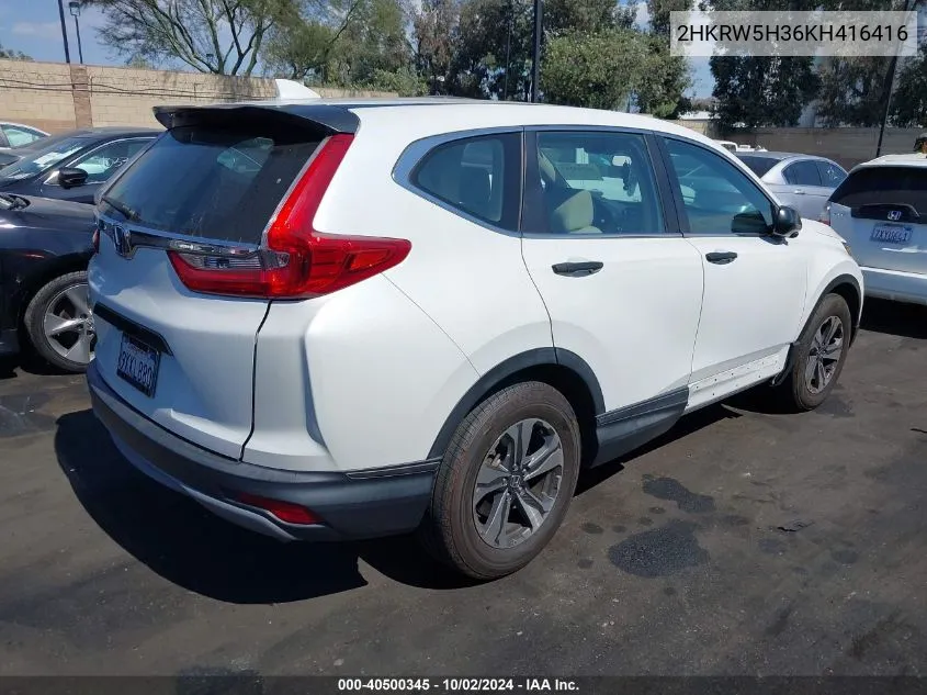 2019 Honda Cr-V Lx VIN: 2HKRW5H36KH416416 Lot: 40500345