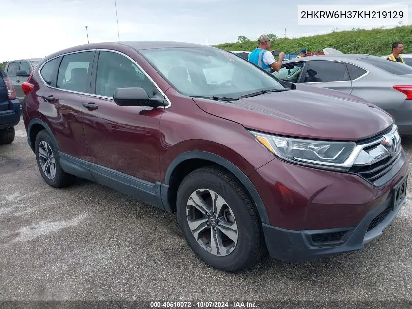 2019 Honda Cr-V Lx VIN: 2HKRW6H37KH219129 Lot: 40510072