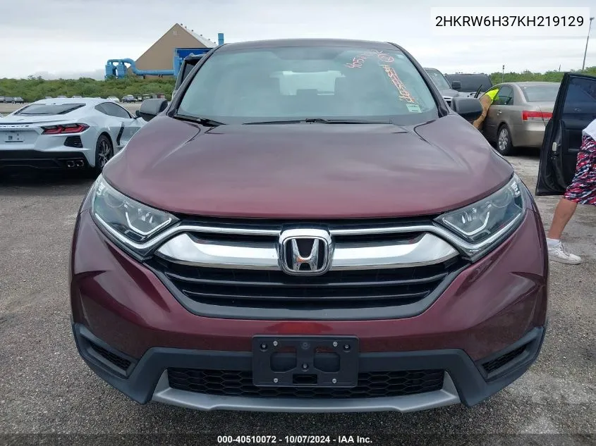 2019 Honda Cr-V Lx VIN: 2HKRW6H37KH219129 Lot: 40510072