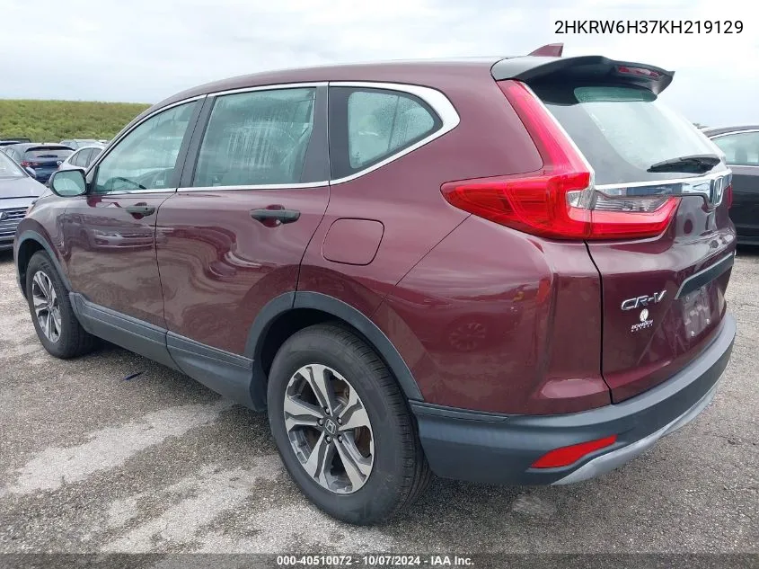 2019 Honda Cr-V Lx VIN: 2HKRW6H37KH219129 Lot: 40510072