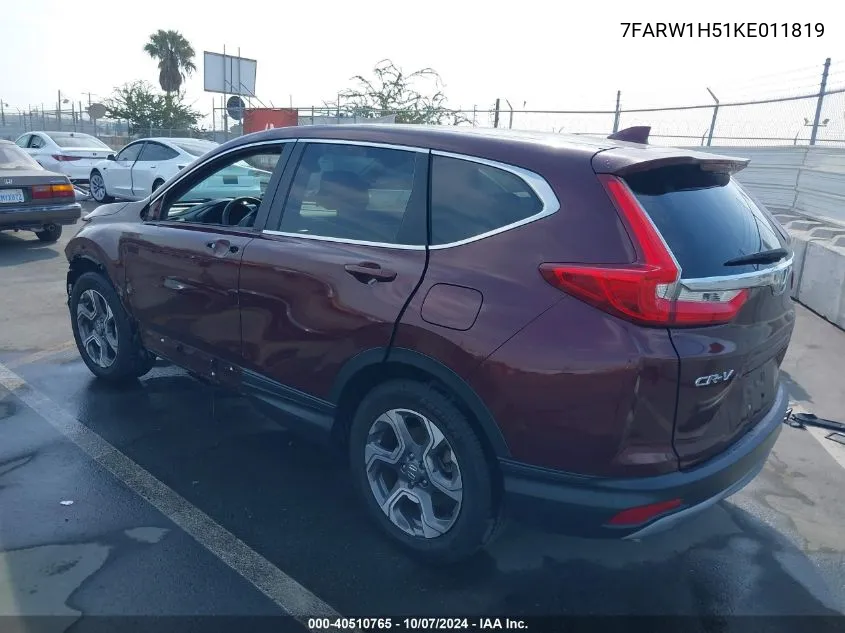 2019 Honda Cr-V Ex VIN: 7FARW1H51KE011819 Lot: 40510765