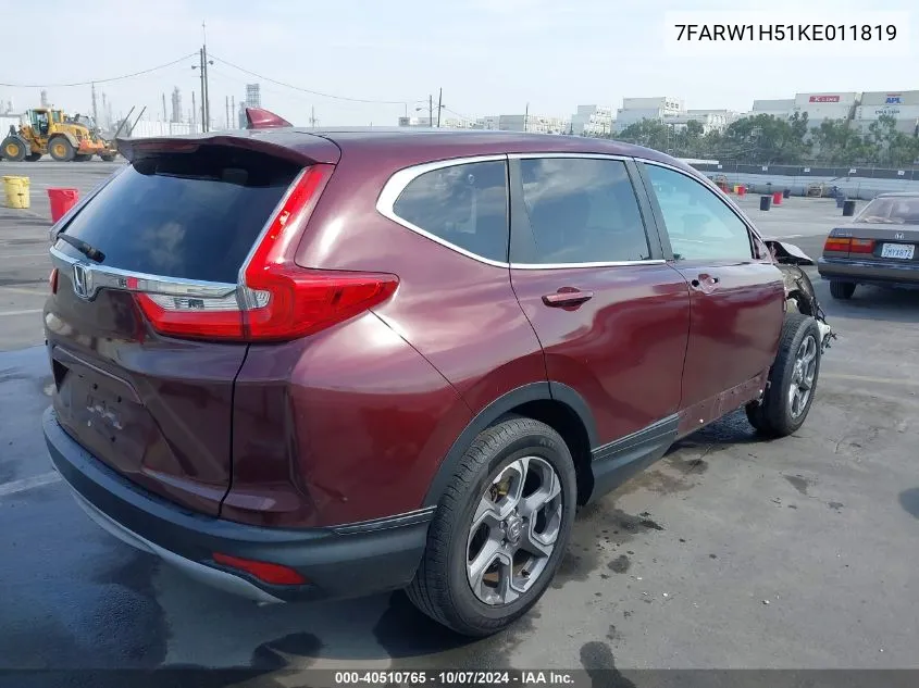 2019 Honda Cr-V Ex VIN: 7FARW1H51KE011819 Lot: 40510765